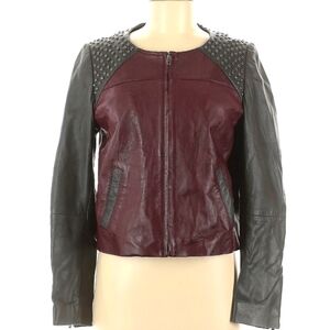 KOOKAI Leather Jacket Oxblood Burgundy Studded Biker Moto